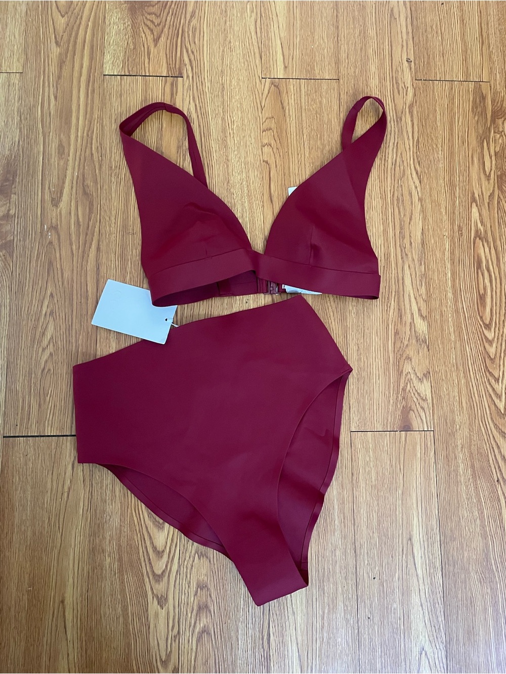 COS Deep Burgundy High-Waist Bikini Set
